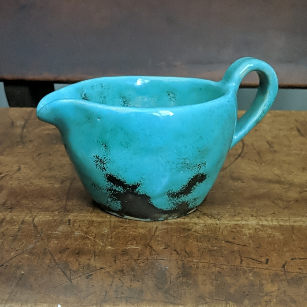 Vintage Creamer Glazed Pewter Teal Handcrafted
